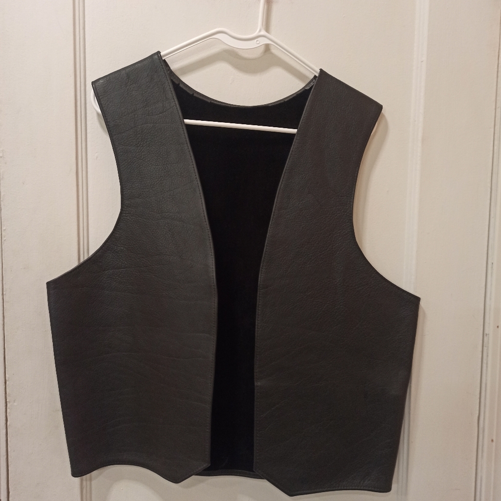 Leather Masters Men's Black Genuine Leather Cowboy Vest Size XL